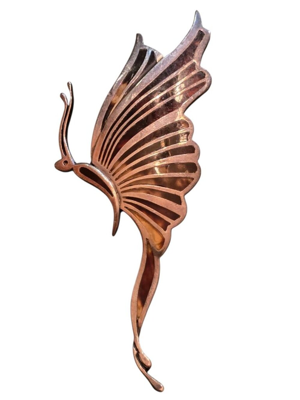 Vintage Sterling Mexico Taxco Butterfly Brooch Faux Tortoise Signed Ravens